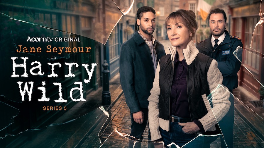 Jane Seymour, Rohan Nedd, and Kevin Ryan on Acorn TV Irish Mystery series Harry Wild, used with permission by AMC.