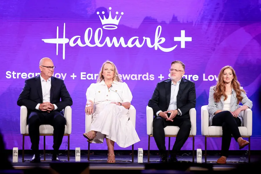 Hallmark Hall Of Fame (L-R) Mike Perry, President and CEO, Hallmark, Lisa Hamilton Daly, Executive Vice President, Programming, Hallmark Media, Darren Abbott, Chief Brand Officer, Hallmark and Emily Powers, Executive Vice President, Streaming and Digital Platforms Photo by Rodin Eckenroth/Getty Images for Hallmark Media