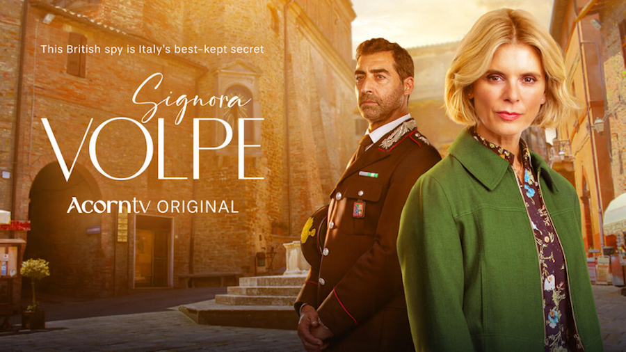 Emilia Fox, Giovanni Cirfiera, Acorn TV Signora Volpe, used with AMC's permission